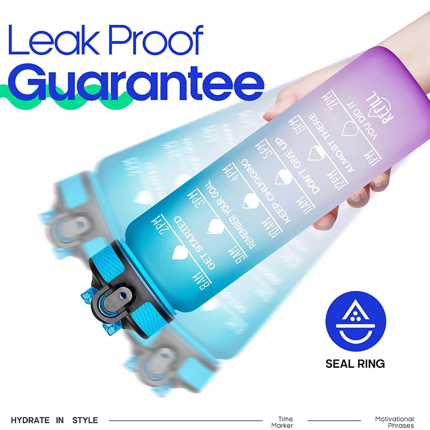 Giotto 32oz Leakproof BPA Free Drinking Water Bottle with Time Marker & Straw DailySale