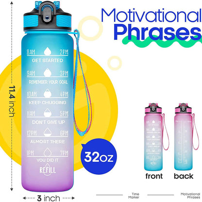 Giotto 32oz Leakproof BPA Free Drinking Water Bottle with Time Marker & Straw DailySale