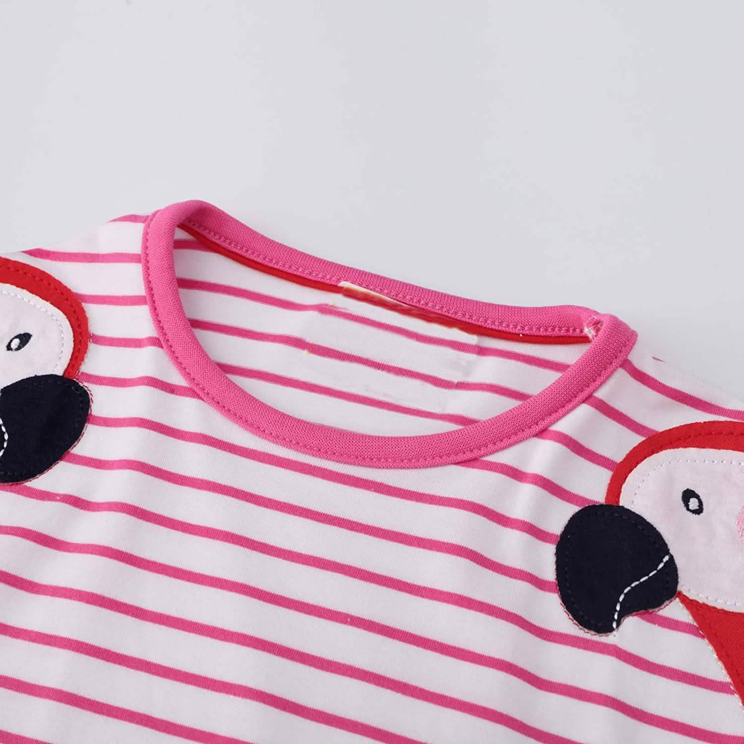 Girls Cotton Long Sleeve Casual Cartoon Appliques Striped Jersey Dress DailySale