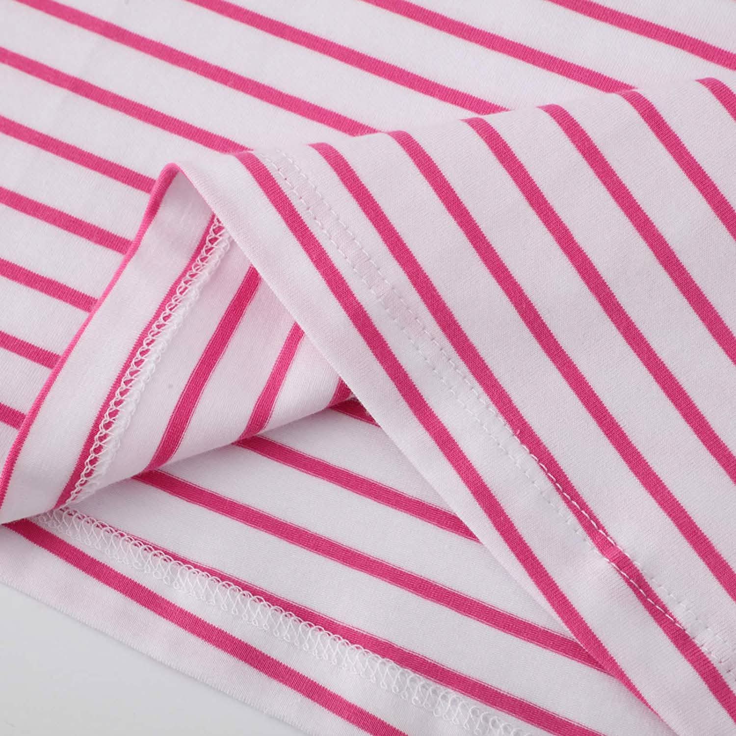 Girls Cotton Long Sleeve Casual Cartoon Appliques Striped Jersey Dress DailySale