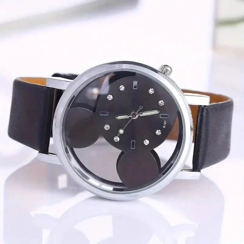 Girls Cute Elegant Hollow Out Mouse Quartz Watch With Faux Leather Band DailySale