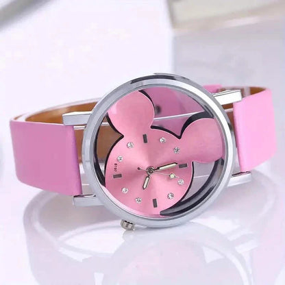 Girls Cute Elegant Hollow Out Mouse Quartz Watch With Faux Leather Band DailySale