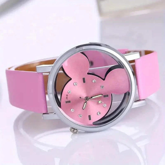 Girls Cute Elegant Hollow Out Mouse Quartz Watch With Faux Leather Band DailySale