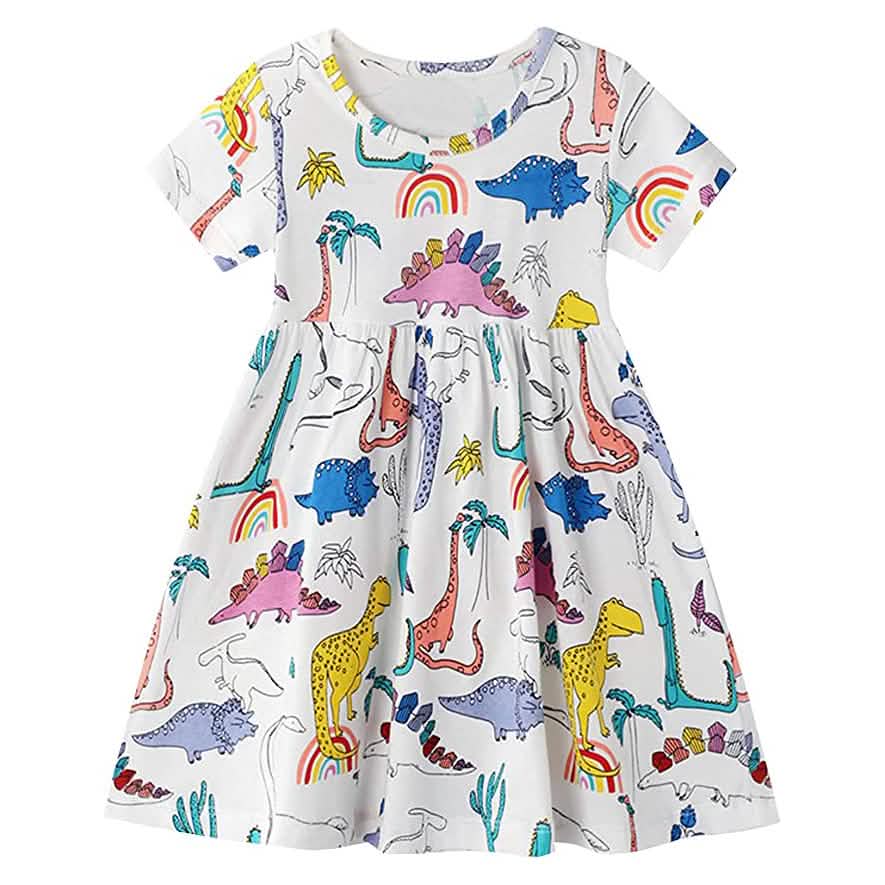Girl's Dinosaur Tunic Short Sleeve Summer Casual Dress DailySale