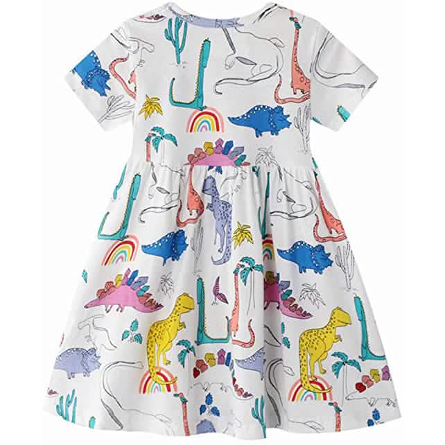 Girl's Dinosaur Tunic Short Sleeve Summer Casual Dress DailySale