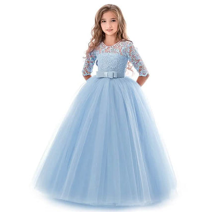 Girls' Floral Lace Solid Tulle Maxi Short Sleeve Vintage Gowns Dresses DailySale