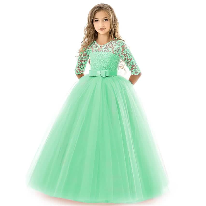 Girls' Floral Lace Solid Tulle Maxi Short Sleeve Vintage Gowns Dresses DailySale