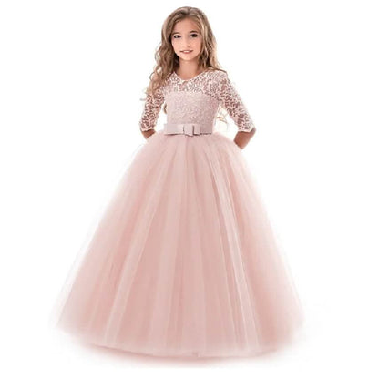 Girls' Floral Lace Solid Tulle Maxi Short Sleeve Vintage Gowns Dresses DailySale