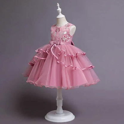 Girls' Patchwork Mesh Bow Party Dress DailySale