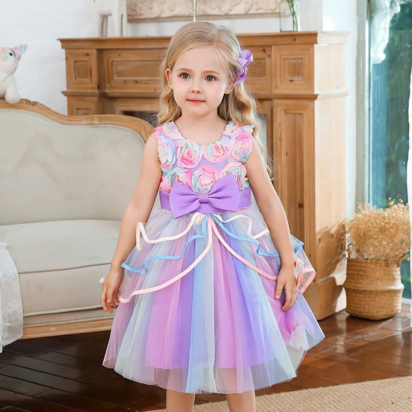 Girl's Rainbow Tulle Lace Dress DailySale