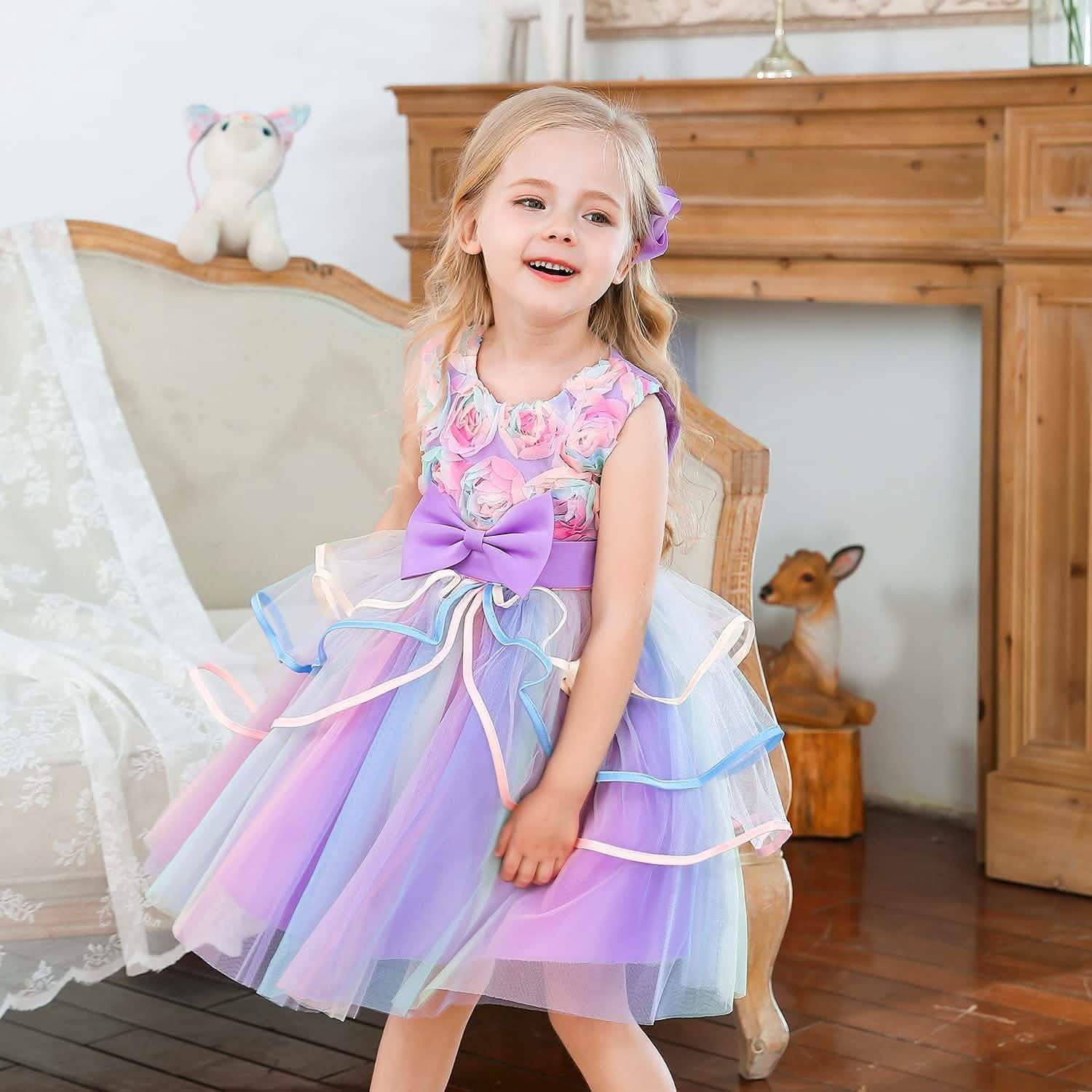 Girl's Rainbow Tulle Lace Dress DailySale