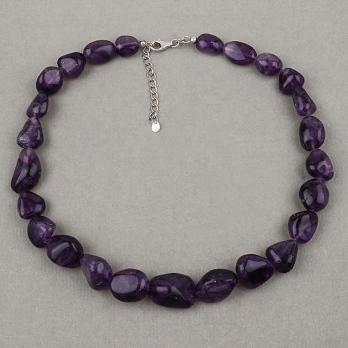 Amethyst Beaded Necklace, Genuine Raw Amethyst Beads Necklace for Women in Sterling Silver, February Birthstone Necklace, Gift for Mom Bids.com