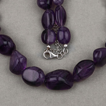 Amethyst Beaded Necklace, Genuine Raw Amethyst Beads Necklace for Women in Sterling Silver, February Birthstone Necklace, Gift for Mom Bids.com