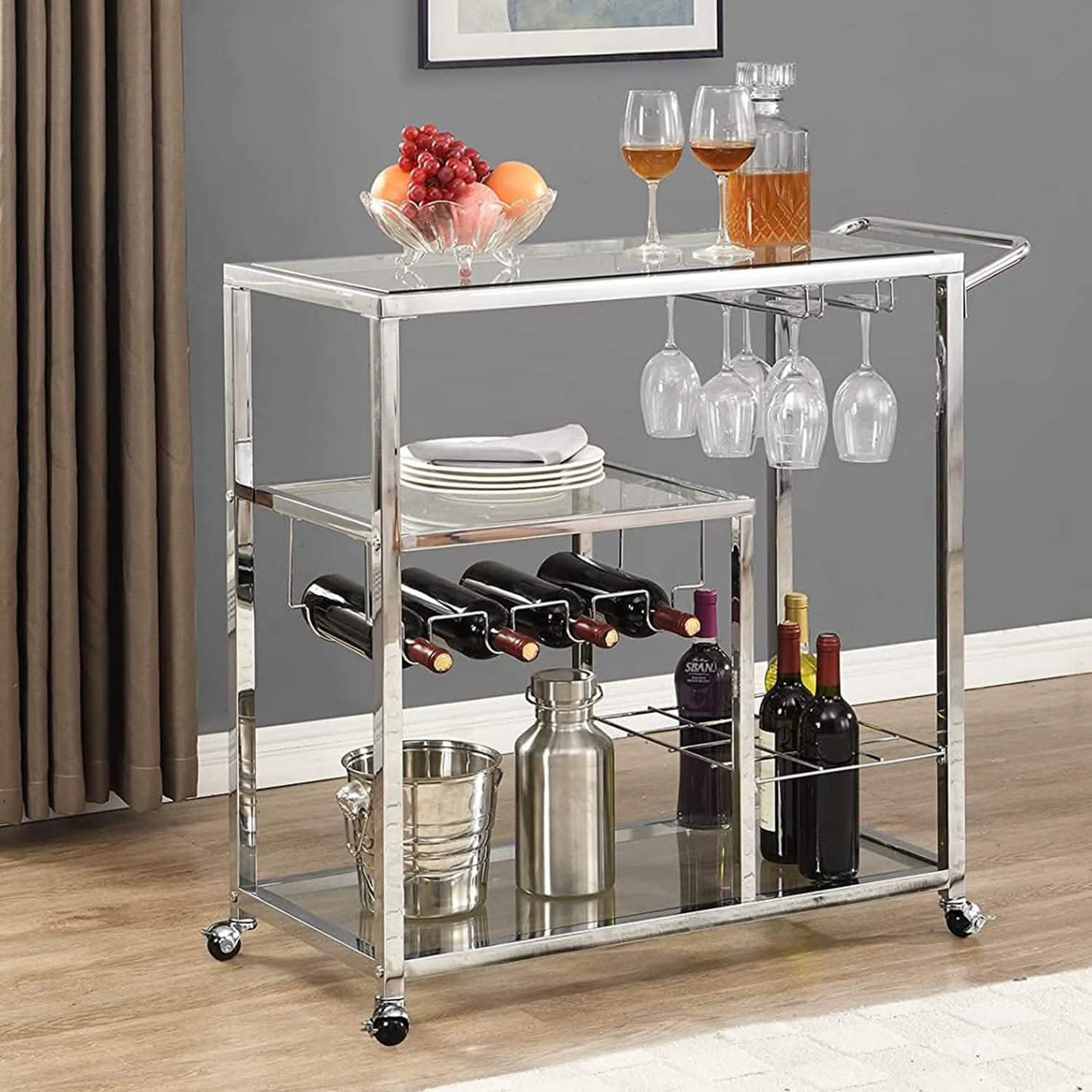 Glass Bar Cart with Wine Rack & Glass Holder DailySale