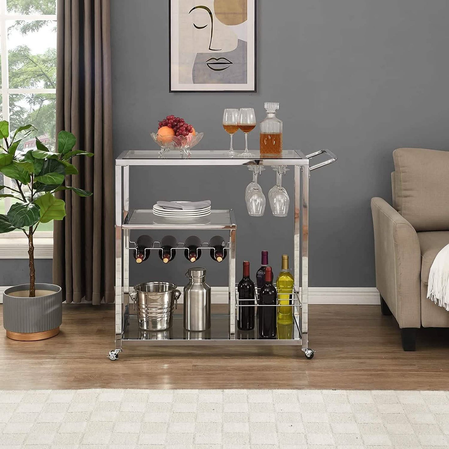 Glass Bar Cart with Wine Rack & Glass Holder DailySale