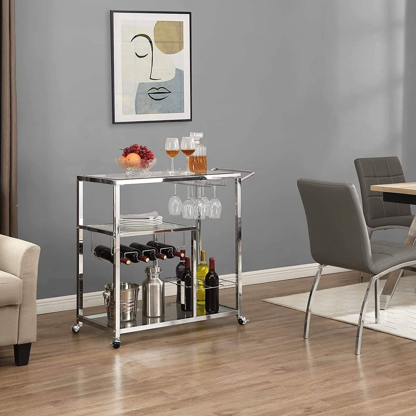 Glass Bar Cart with Wine Rack & Glass Holder DailySale