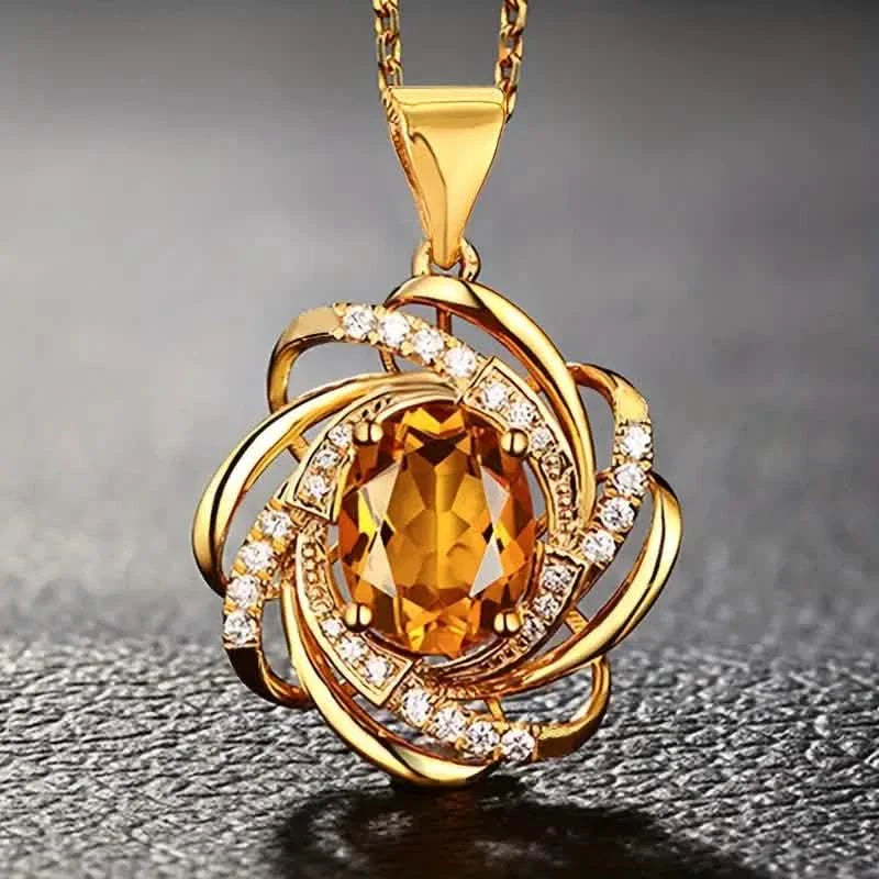 Glass Faux Gemstone Elegant Spiral Flower Pendant Necklace DailySale