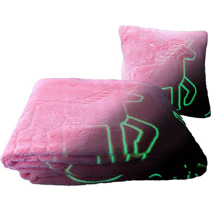 Glo-Fun Glow in the Dark Unicorn Blanket and Pillow Bag DailySale