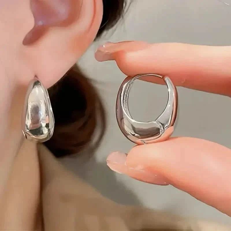 Glossy Chunky Shaped Hoop Earrings Copper Jewelry Vintage Elegant Style Female Geometric Ear Buckles DailySale