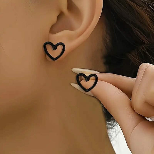Glossy Hollow Heart Design Stud Earrings DailySale