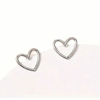 Glossy Hollow Heart Design Stud Earrings DailySale