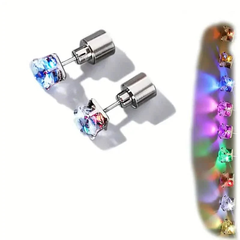 Glowing Rainbow LED Earrings: Color-Changing Ear Drop Pendants with Light-Up Crown Studs DailySale