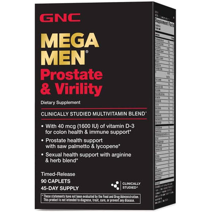 GNC Mega Men Prostate and Virility Supports Optimal Sexual Health and Prostate Health 90 Caplets DailySale