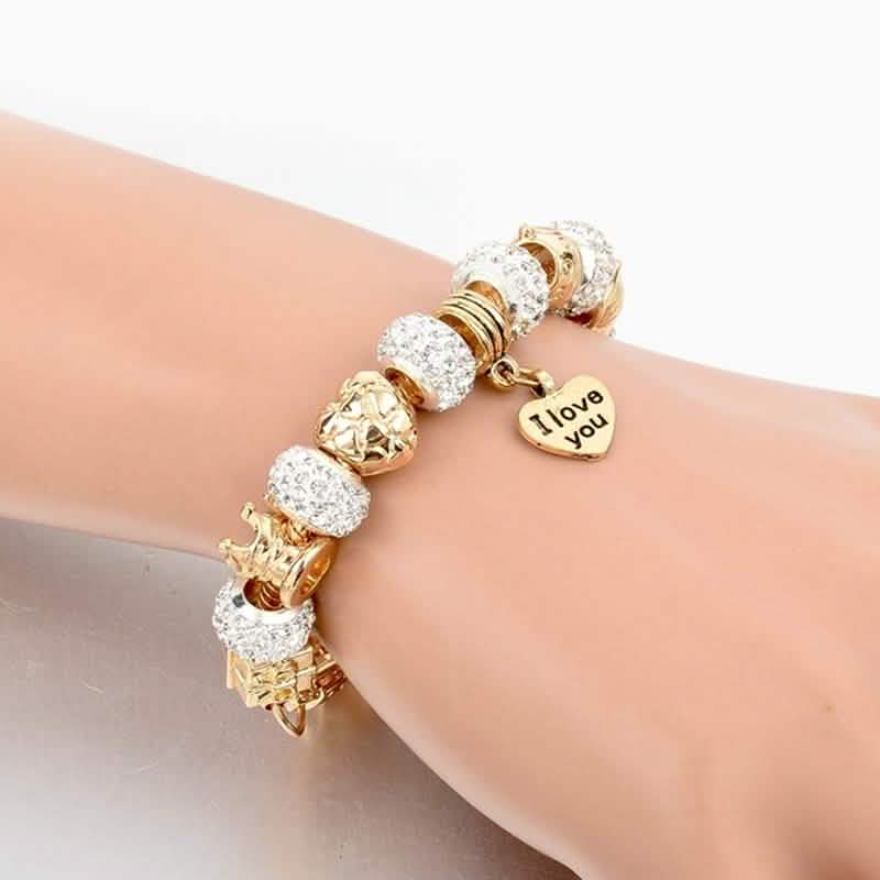 Gold Austrian Crystal "I Love You" Charm Bracelet DailySale