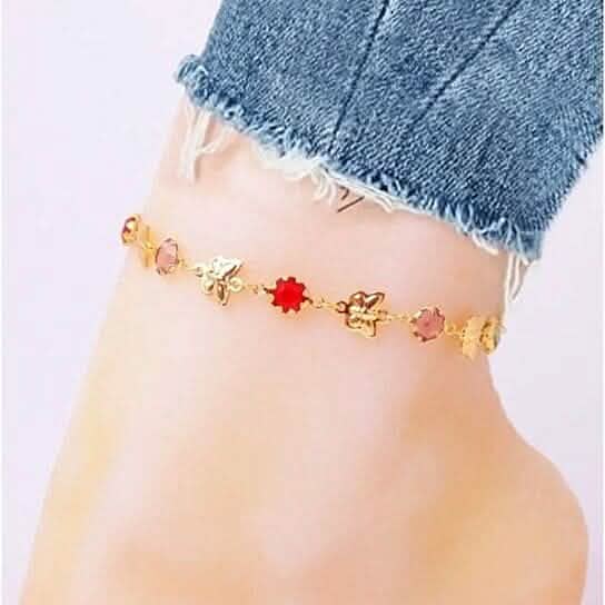 Gold Butterfly with Multi Color Crystal Stone Ankle Bracelet DailySale