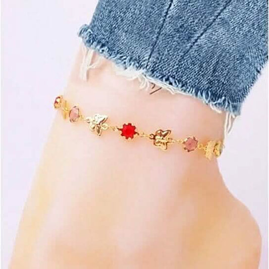 Gold Butterfly with Multi Color Crystal Stone Ankle Bracelet DailySale
