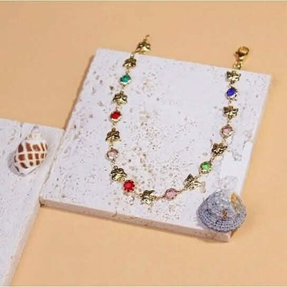 Gold Butterfly with Multi Color Crystal Stone Ankle Bracelet DailySale
