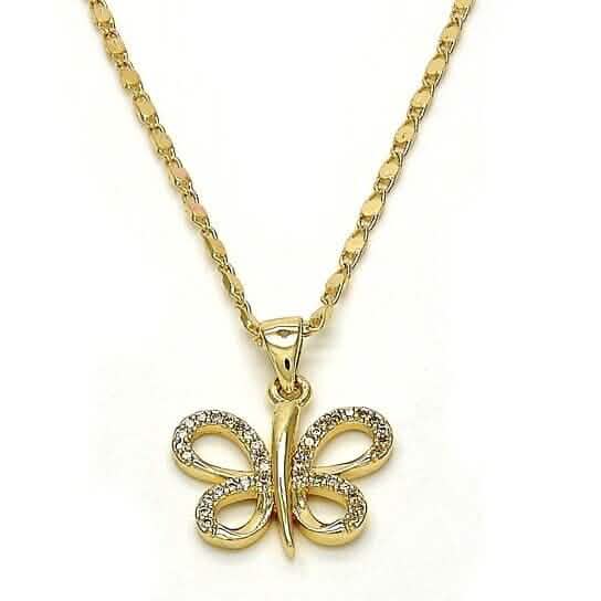 Gold Filled Fancy Necklace Butterfly Design with White Micro Pave Polished Finish Golden Tone DailySale