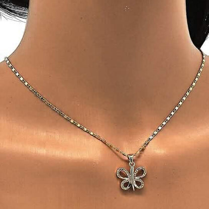 Gold Filled Fancy Necklace Butterfly Design with White Micro Pave Polished Finish Golden Tone DailySale