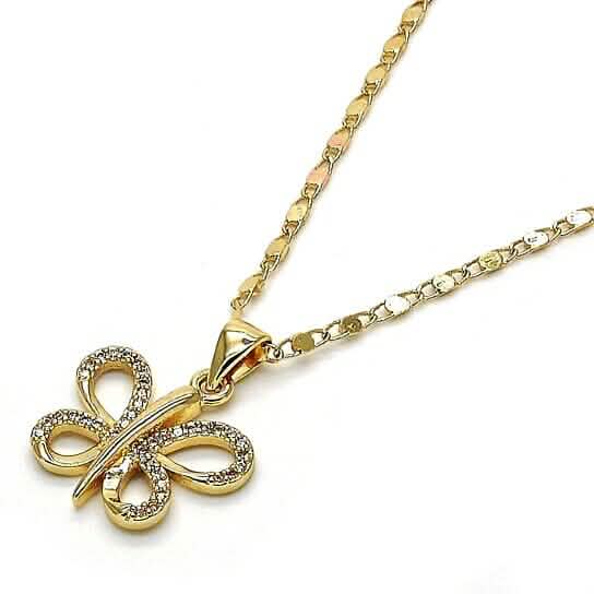 Gold Filled Fancy Necklace Butterfly Design with White Micro Pave Polished Finish Golden Tone DailySale