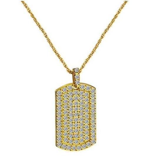 Gold Filled High Polish Finsh Men's Pendant Filled Iced Out Micro-Pave Gold Color Charm Square Tag Necklace With Chain DailySale
