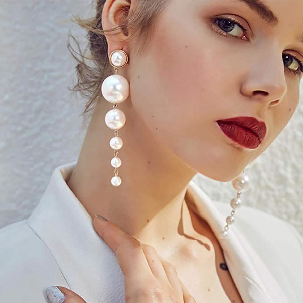 Gold Long Fringe Pearl Earrings DailySale