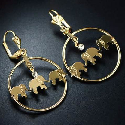 Gold Plated Elephant Dangle Earrings Made with Swarovski Crystals DailySale