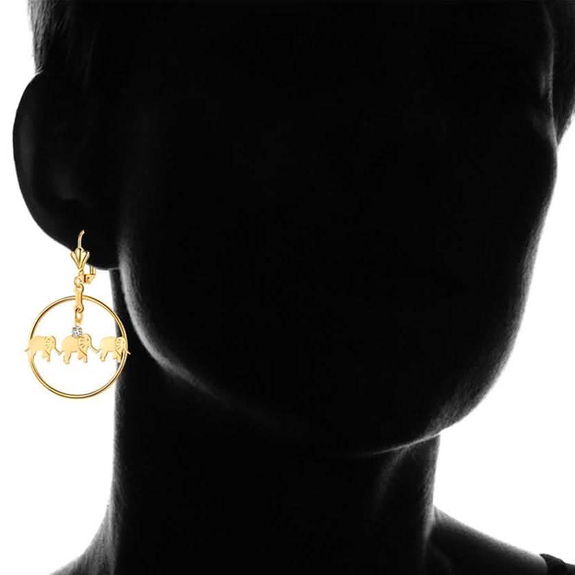 Gold Plated Elephant Dangle Earrings Made with Swarovski Crystals DailySale
