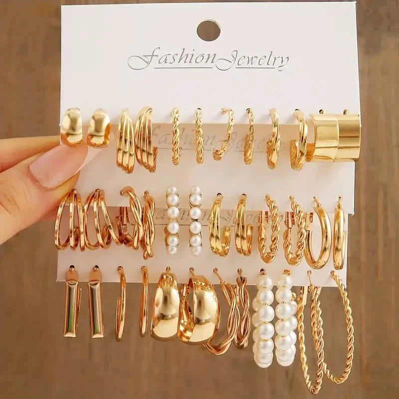 Gold-Tone Hoop Earrings Set with Faux Pearls DailySale
