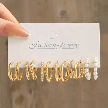 Gold-Tone Hoop Earrings Set with Faux Pearls DailySale