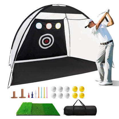 Golf Training Aids Driving Hitting Nets with Tri-Turf Golf Mat Target Cloth 10 Golf Balls 7 Golf Tees 2 Rubber Golf Tee Holders Carry Bag for Indoor Outdoor Sports DailySale