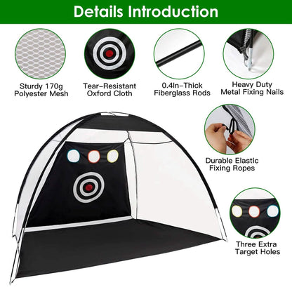 Golf Training Aids Driving Hitting Nets with Tri-Turf Golf Mat Target Cloth 10 Golf Balls 7 Golf Tees 2 Rubber Golf Tee Holders Carry Bag for Indoor Outdoor Sports DailySale