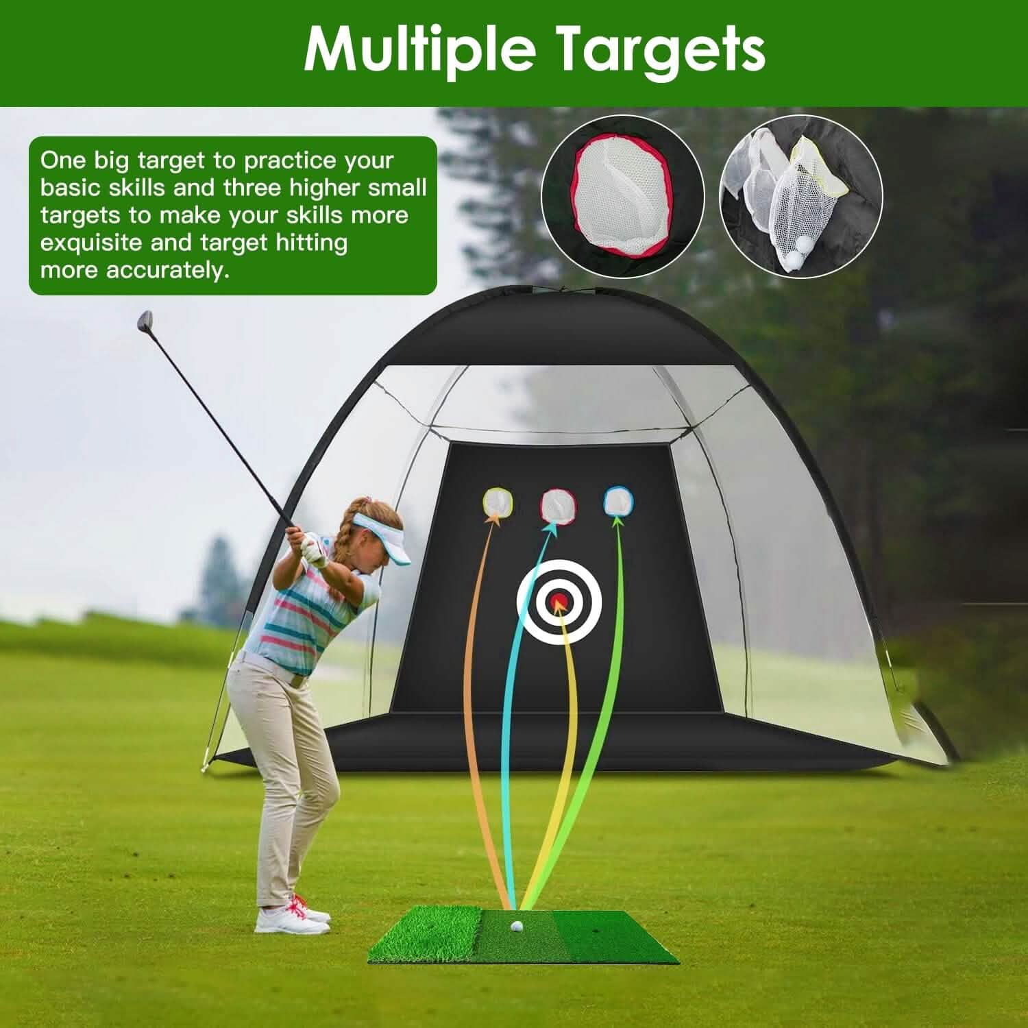 Golf Training Aids Driving Hitting Nets with Tri-Turf Golf Mat Target Cloth 10 Golf Balls 7 Golf Tees 2 Rubber Golf Tee Holders Carry Bag for Indoor Outdoor Sports DailySale