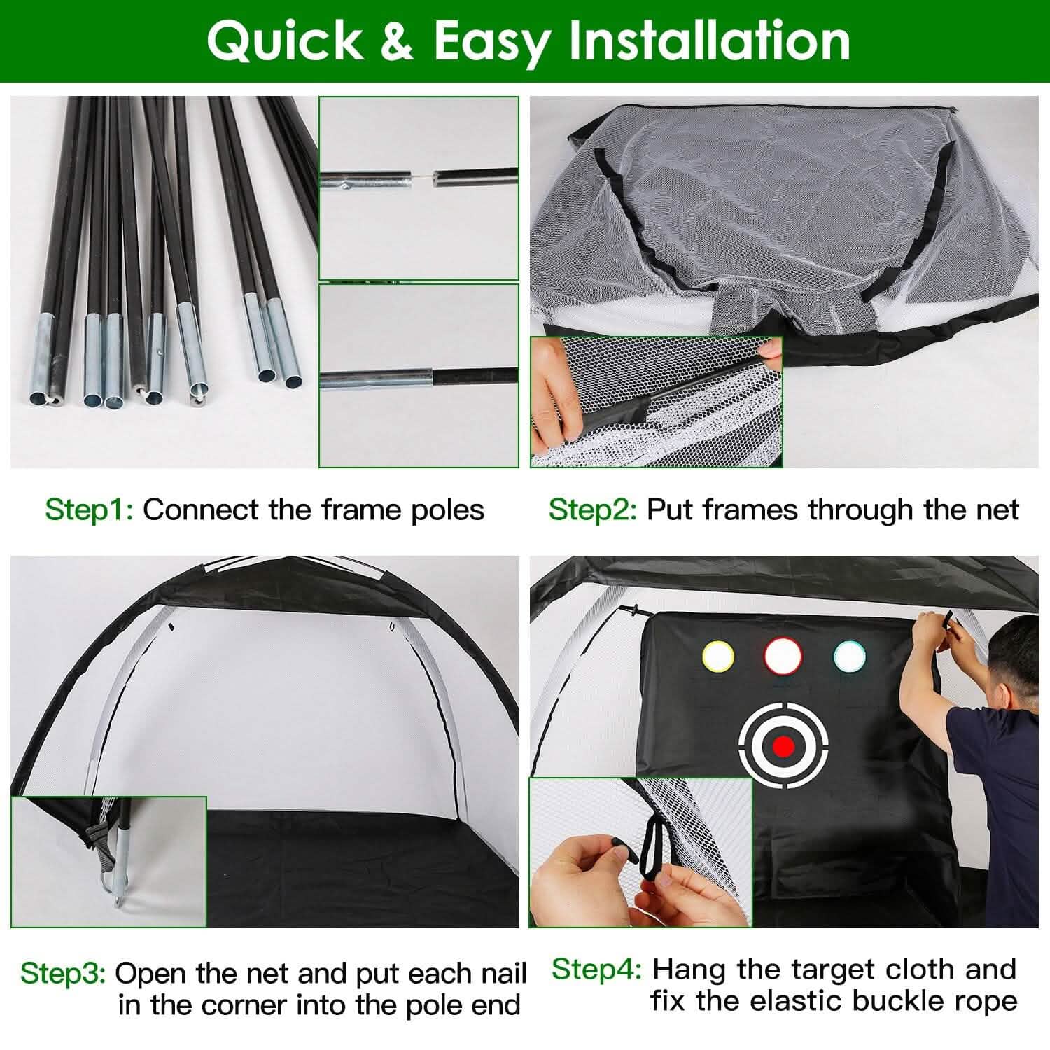 Golf Training Aids Driving Hitting Nets with Tri-Turf Golf Mat Target Cloth 10 Golf Balls 7 Golf Tees 2 Rubber Golf Tee Holders Carry Bag for Indoor Outdoor Sports DailySale