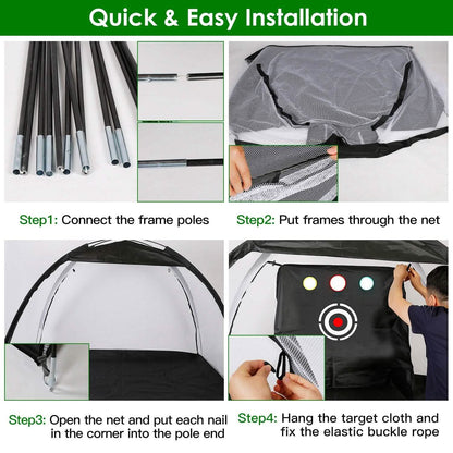 Golf Training Aids Driving Hitting Nets with Tri-Turf Golf Mat Target Cloth 10 Golf Balls 7 Golf Tees 2 Rubber Golf Tee Holders Carry Bag for Indoor Outdoor Sports DailySale