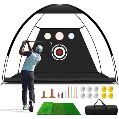 Golf Training Aids Driving Hitting Nets with Tri-Turf Golf Mat Target Cloth 10 Golf Balls 7 Golf Tees 2 Rubber Golf Tee Holders Carry Bag for Indoor Outdoor Sports DailySale