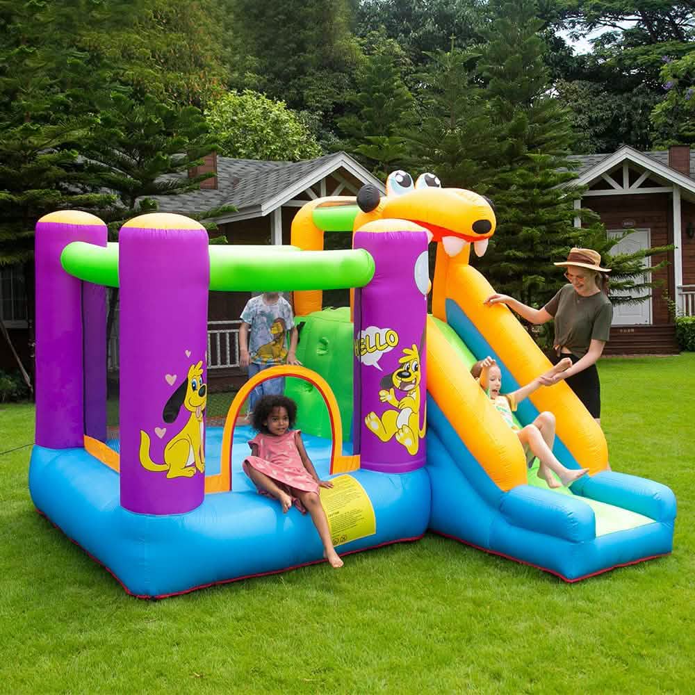 Green Dog Bouncy Castle House Slide and Jump 450W Blower DailySale