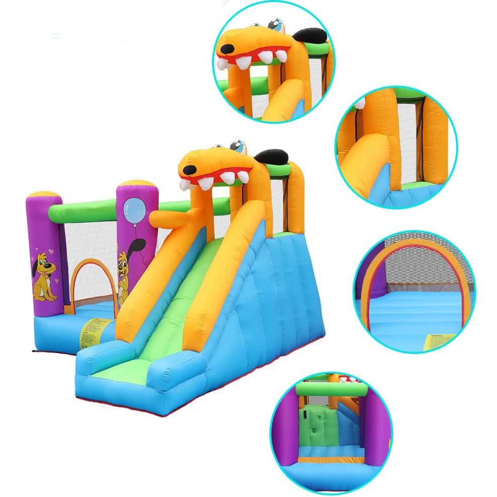 Green Dog Bouncy Castle House Slide and Jump 450W Blower DailySale