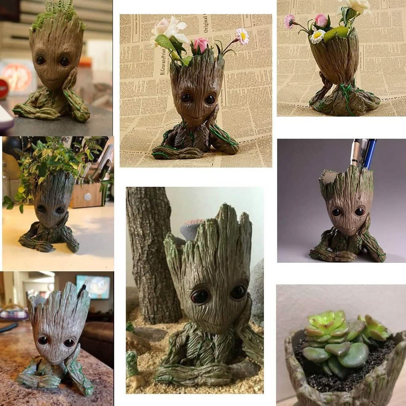 Groot Pen Pot Tree Man Pens Holder or Flower Pot with Drainage Hole DailySale