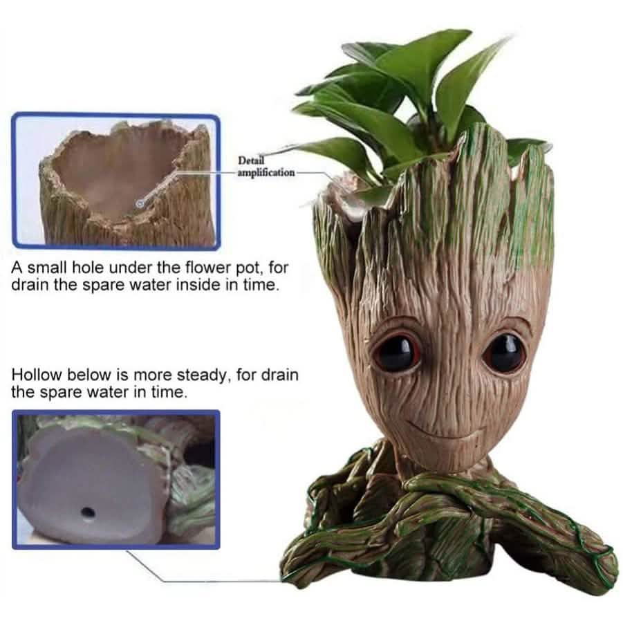 Groot Pen Pot Tree Man Pens Holder or Flower Pot with Drainage Hole DailySale